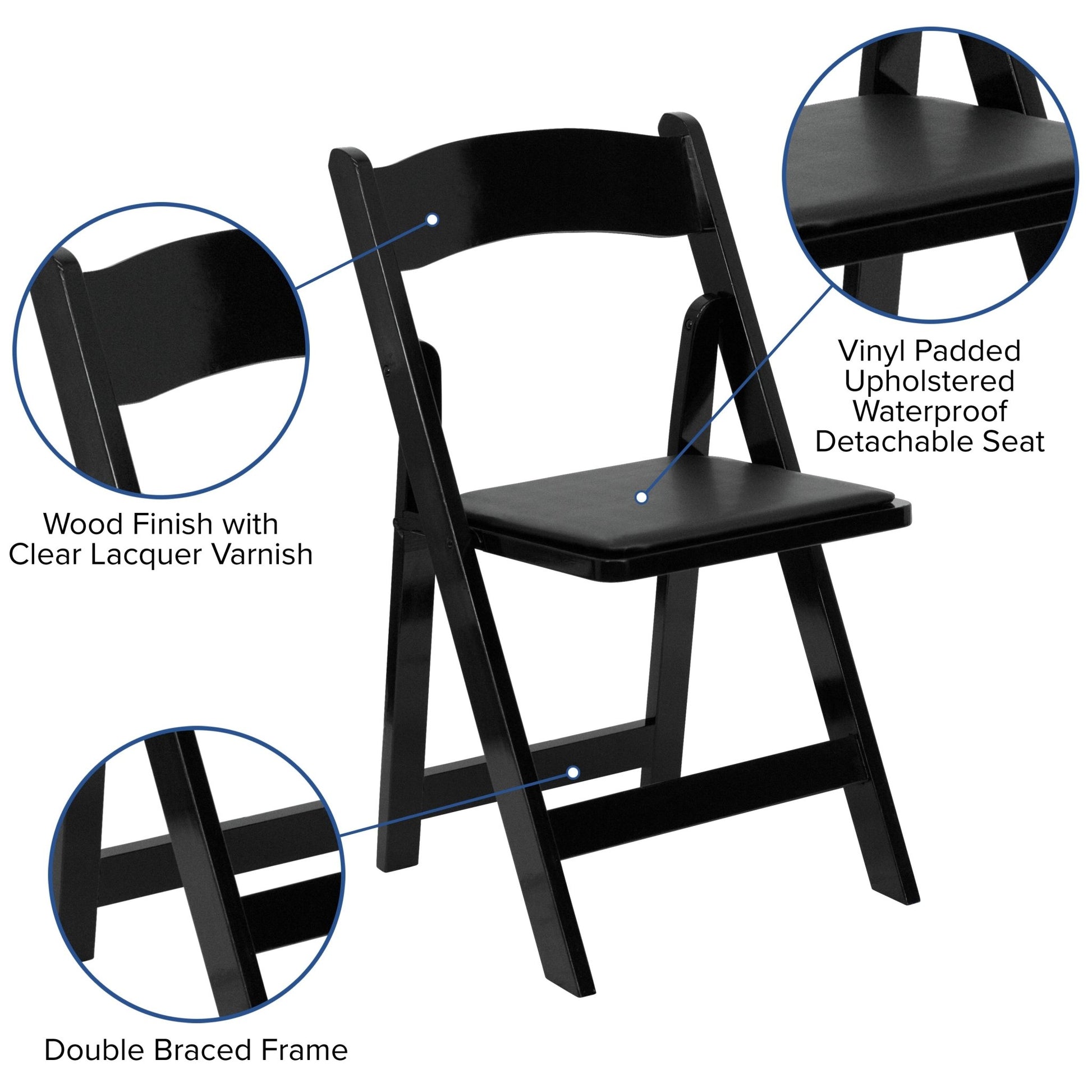 HERCULES Series Black Wood Folding Chair with Vinyl Padded Seat by Flash Furniture - SchoolOutlet