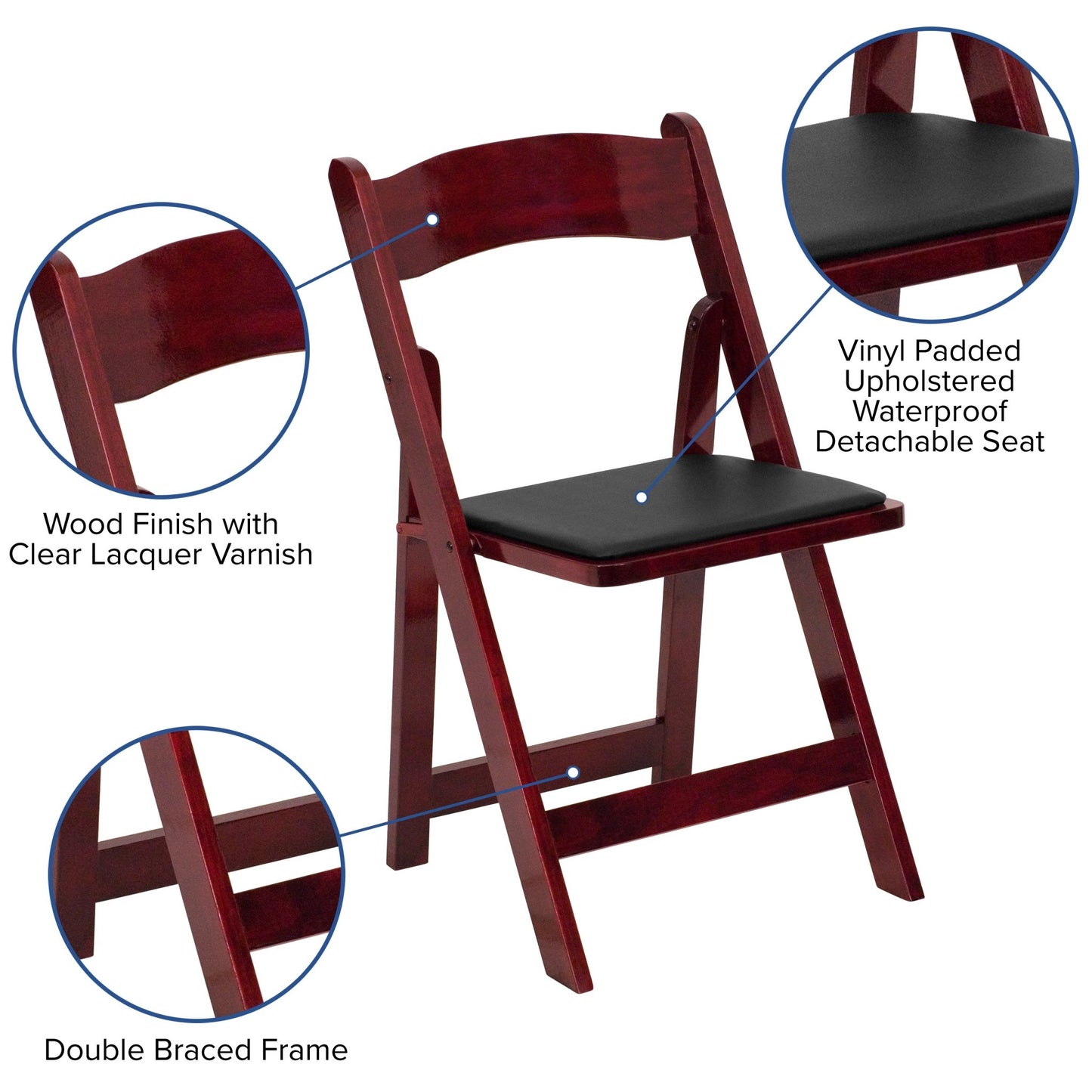 HERCULES Series Mahogany Wood Folding Chair with Vinyl Padded Seat by Flash Furniture - SchoolOutlet