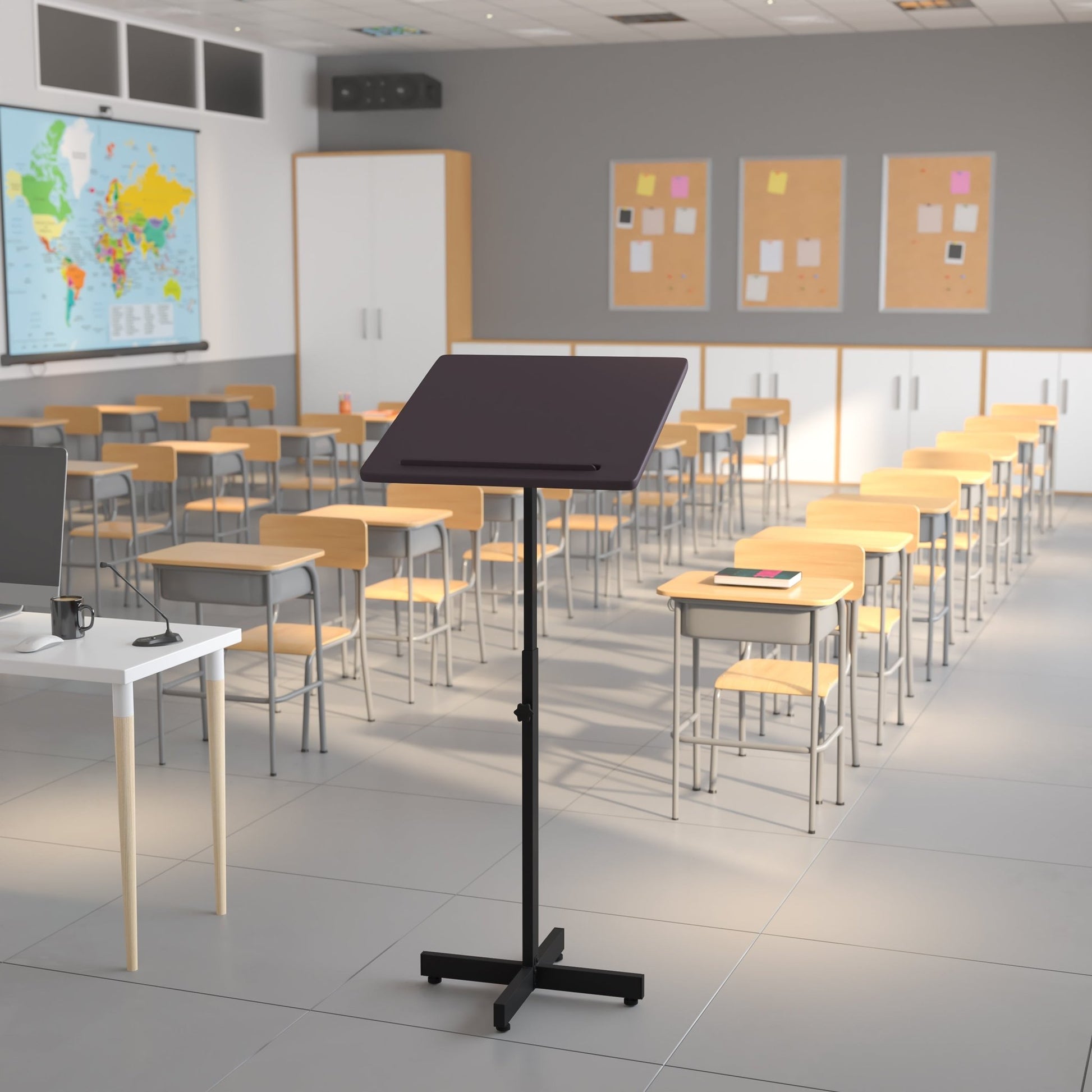Mysta Adjustable Height Metal Lectern in Mahogany by Flash Furniture - SchoolOutlet