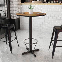 Stiles 30'' Round Hospitality Table with Laminate Top - Bar Height Table Base and Foot Ring by Flash Furniture