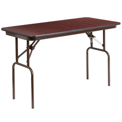 Frankie 4-Foot Rectangular Banquet Folding Table with Melamine Laminate Top in Mahogany (24"W x 48"D x 30"H) by Flash Furniture