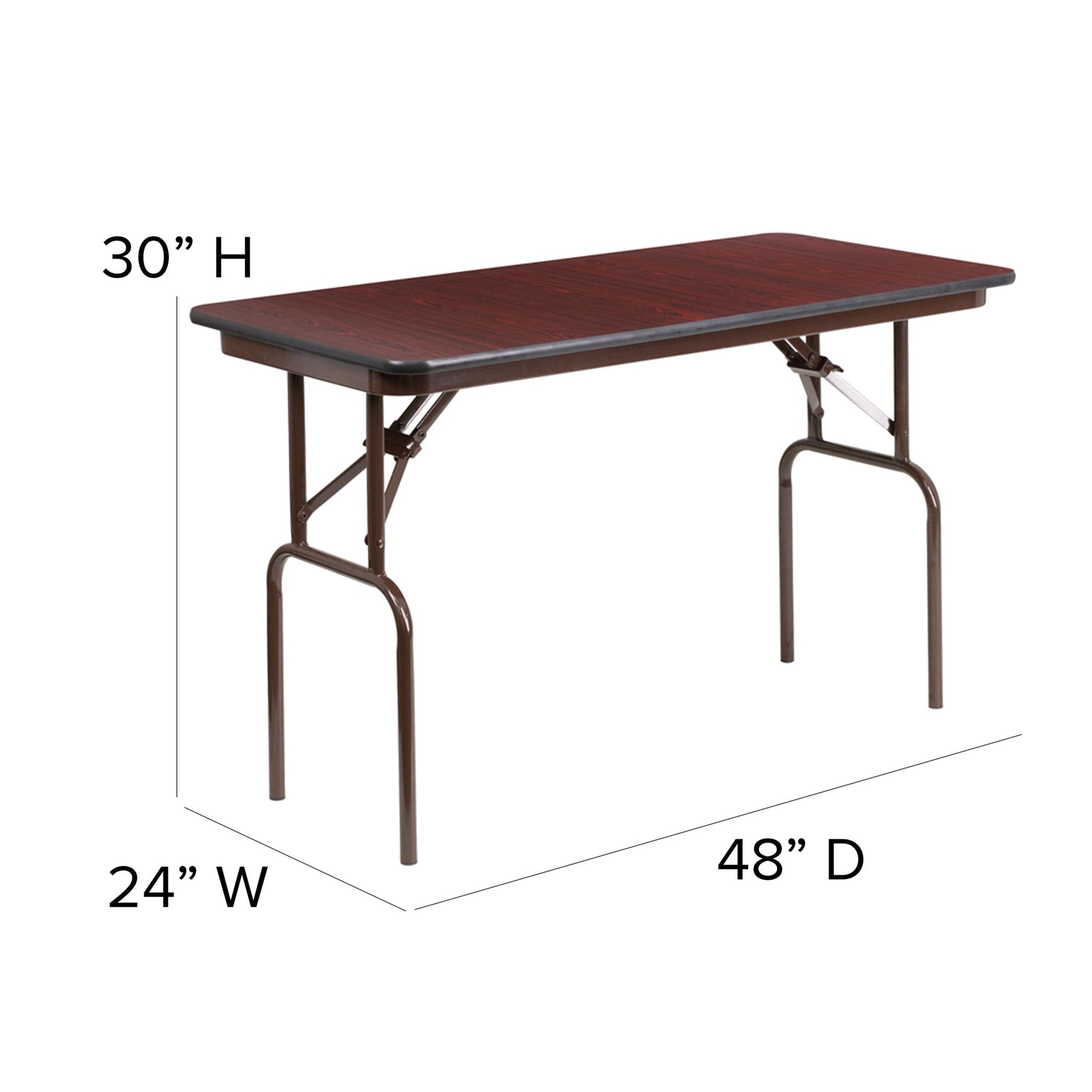 Frankie 4 - Foot Rectangular Banquet Folding Table with Melamine Laminate Top in Mahogany (24"W x 48"D x 30"H) by Flash Furniture - SchoolOutlet
