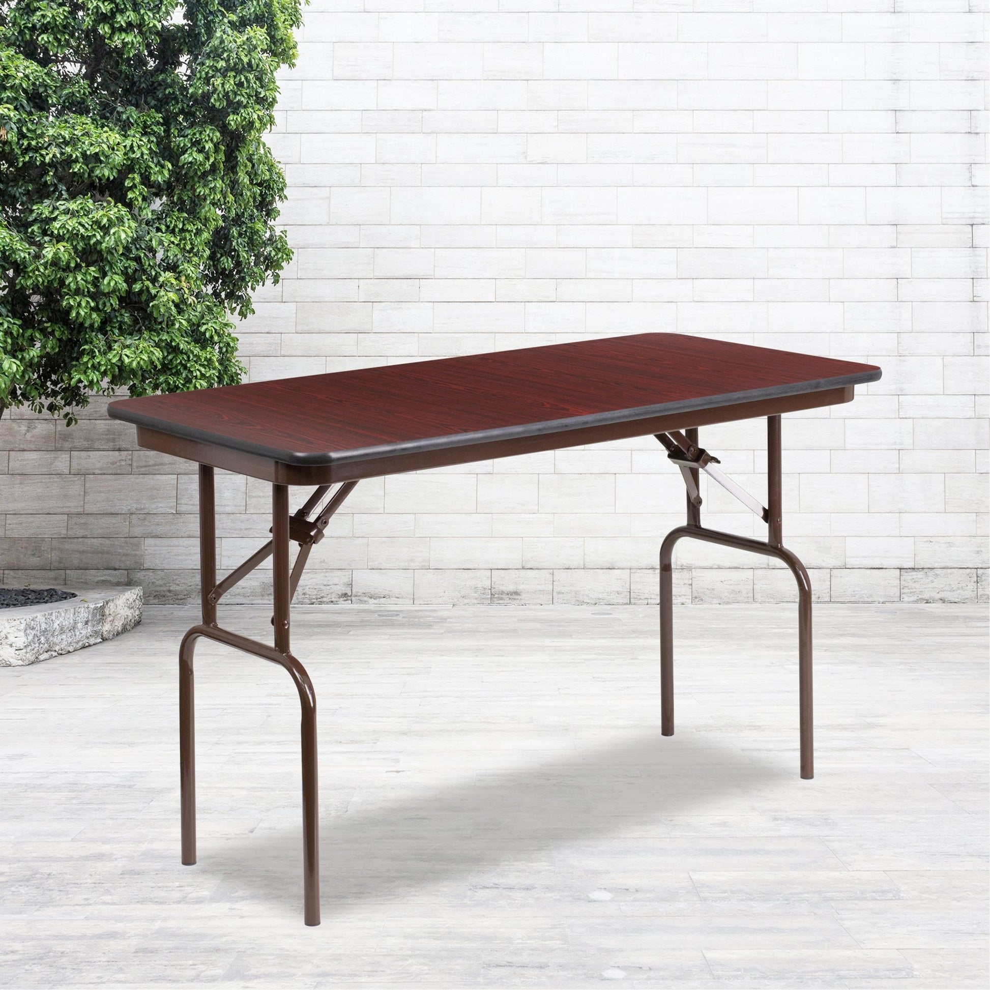 Frankie 4 - Foot Rectangular Banquet Folding Table with Melamine Laminate Top in Mahogany (24"W x 48"D x 30"H) by Flash Furniture - SchoolOutlet