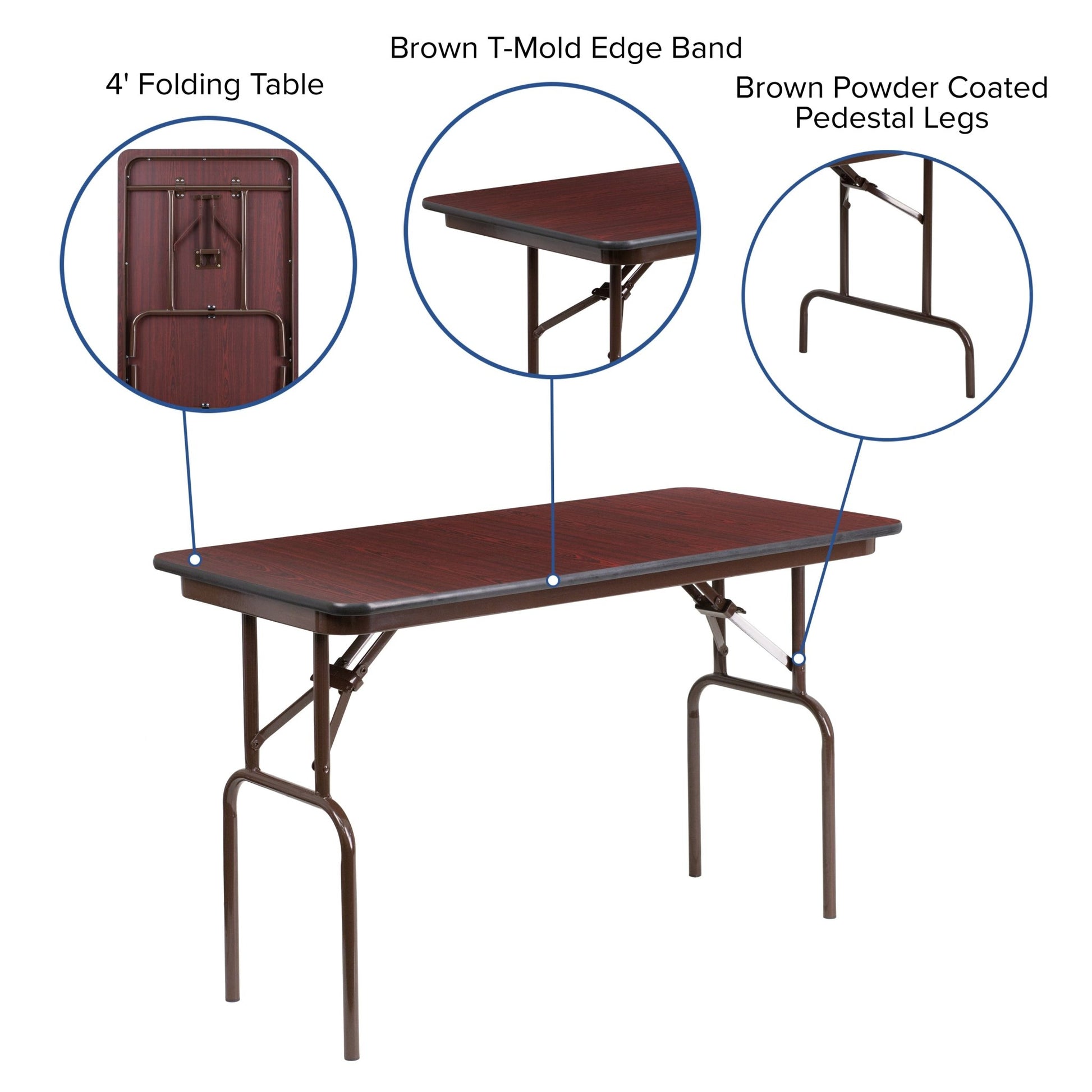 Frankie 4 - Foot Rectangular Banquet Folding Table with Melamine Laminate Top in Mahogany (24"W x 48"D x 30"H) by Flash Furniture - SchoolOutlet