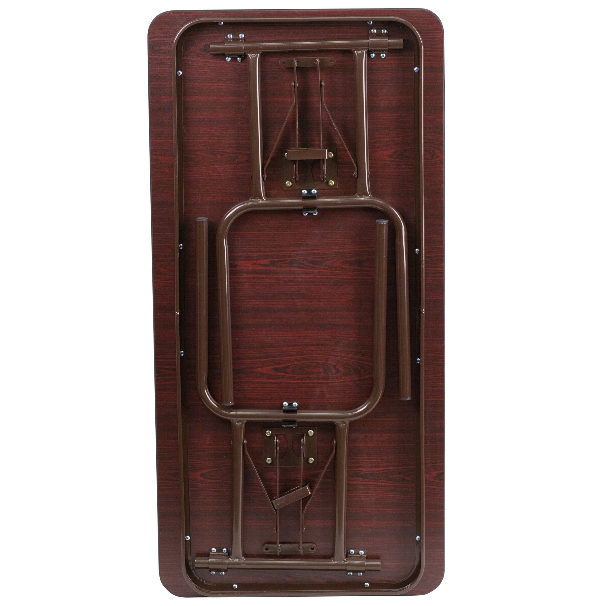 Frankie 4 - Foot Rectangular Banquet Folding Table with Melamine Laminate Top in Mahogany (24"W x 48"D x 30"H) by Flash Furniture - SchoolOutlet