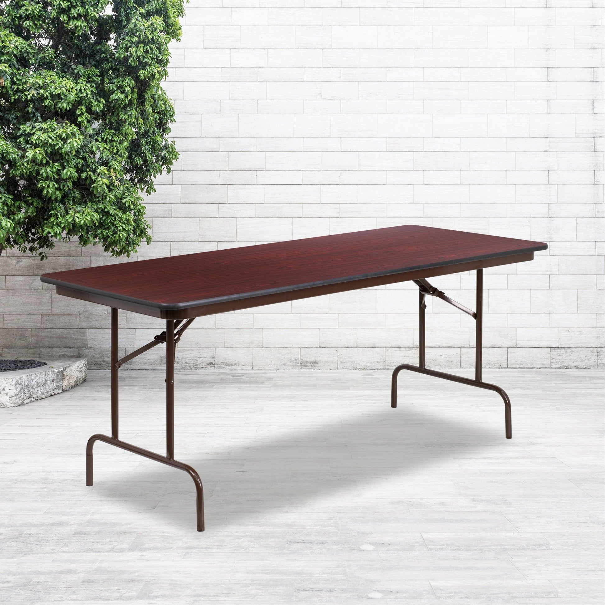 Floyd 6 - Foot Rectangular Banquet Folding Table with High Pressure Laminate Top in Mahogany (30"W x 72"D x 30"H) by Flash Furniture - SchoolOutlet