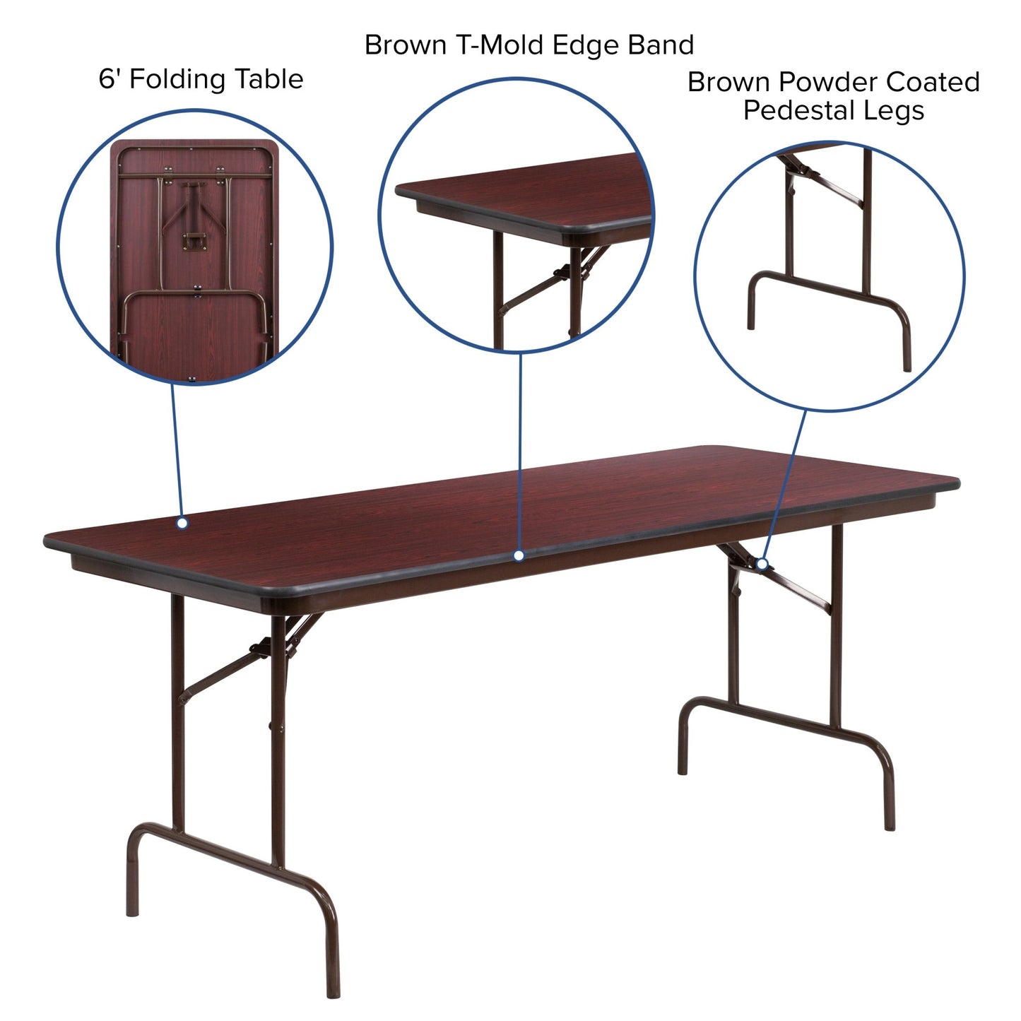 Floyd 6 - Foot Rectangular Banquet Folding Table with High Pressure Laminate Top in Mahogany (30"W x 72"D x 30"H) by Flash Furniture - SchoolOutlet