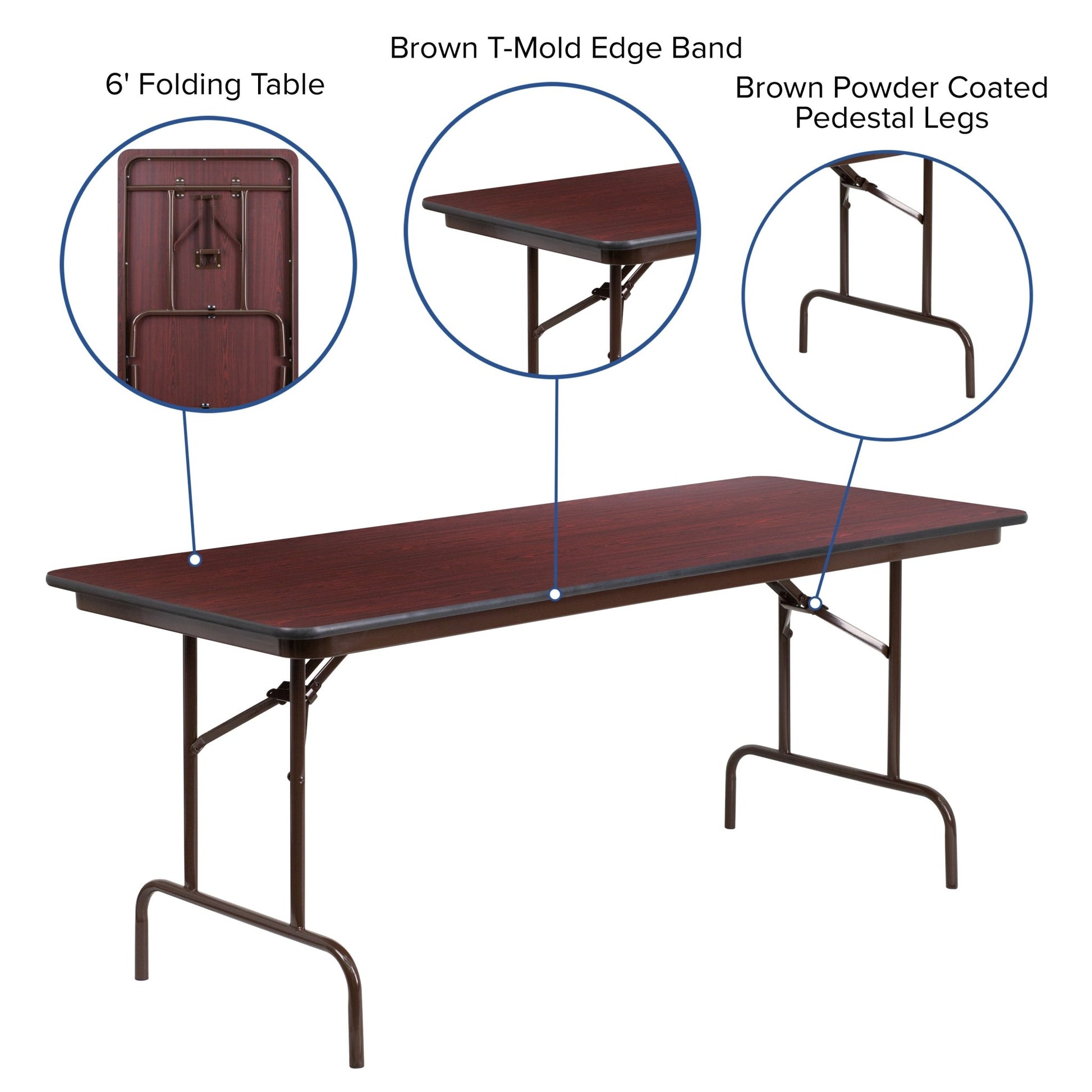 Floyd 6 - Foot Rectangular Banquet Folding Table with High Pressure Laminate Top in Mahogany (30"W x 72"D x 30"H) by Flash Furniture - SchoolOutlet