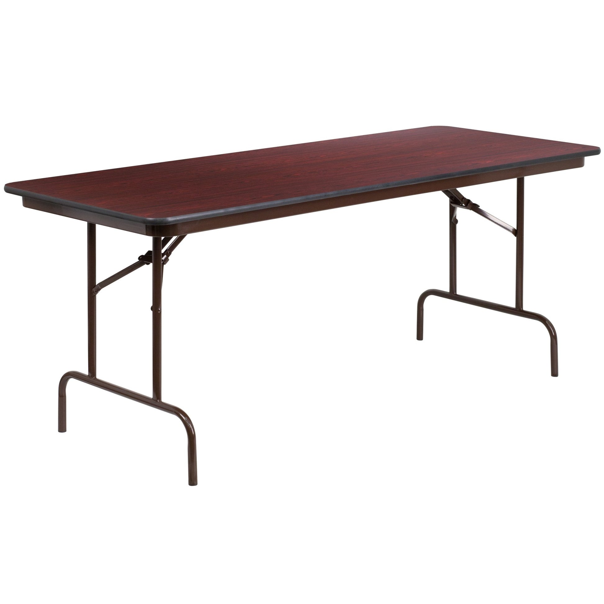 Frankie 6 - Foot Rectangular Banquet Folding Table with Melamine Laminate Top in Mahogany (30"W x 72"D x 30"H) by Flash Furniture - SchoolOutlet