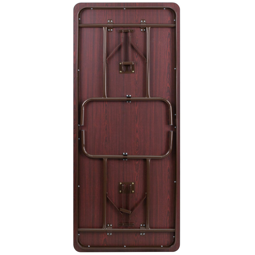 Frankie 6 - Foot Rectangular Banquet Folding Table with Melamine Laminate Top in Mahogany (30"W x 72"D x 30"H) by Flash Furniture - SchoolOutlet