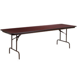 Frankie 8-Foot Rectangular Banquet Folding Table with Melamine Laminate Top in Mahogany (30"W x 96"D x 30"H) by Flash Furniture