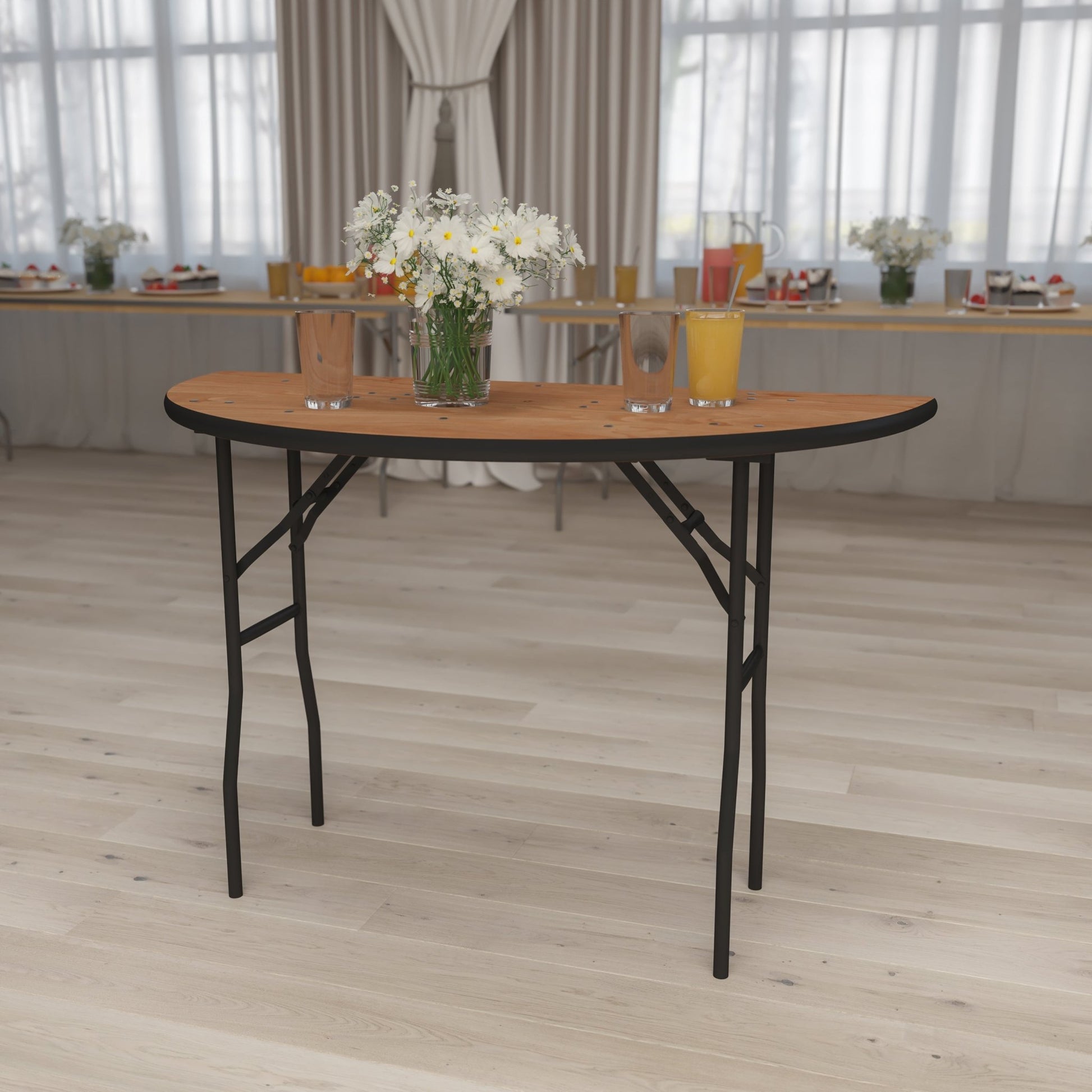 Furman 4 - Foot Half - Round Wood Folding Banquet Table by Flash Furniture - SchoolOutlet