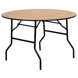Furman 4-Foot Round Wood Folding Banquet Table with Clear Coated Finished Top by Flash Furniture
