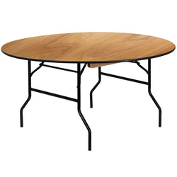 Furman 5-Foot Round Wood Folding Banquet Table with Clear Coated Finished Top by Flash Furniture