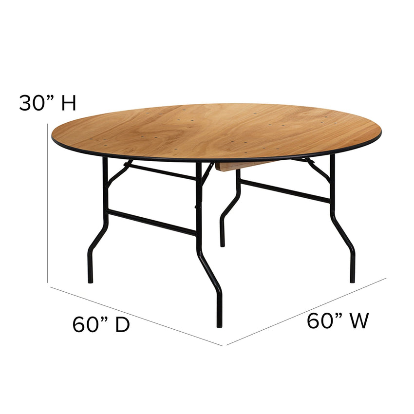 Furman 5 - Foot Round Wood Folding Banquet Table with Clear Coated Finished Top by Flash Furniture - SchoolOutlet