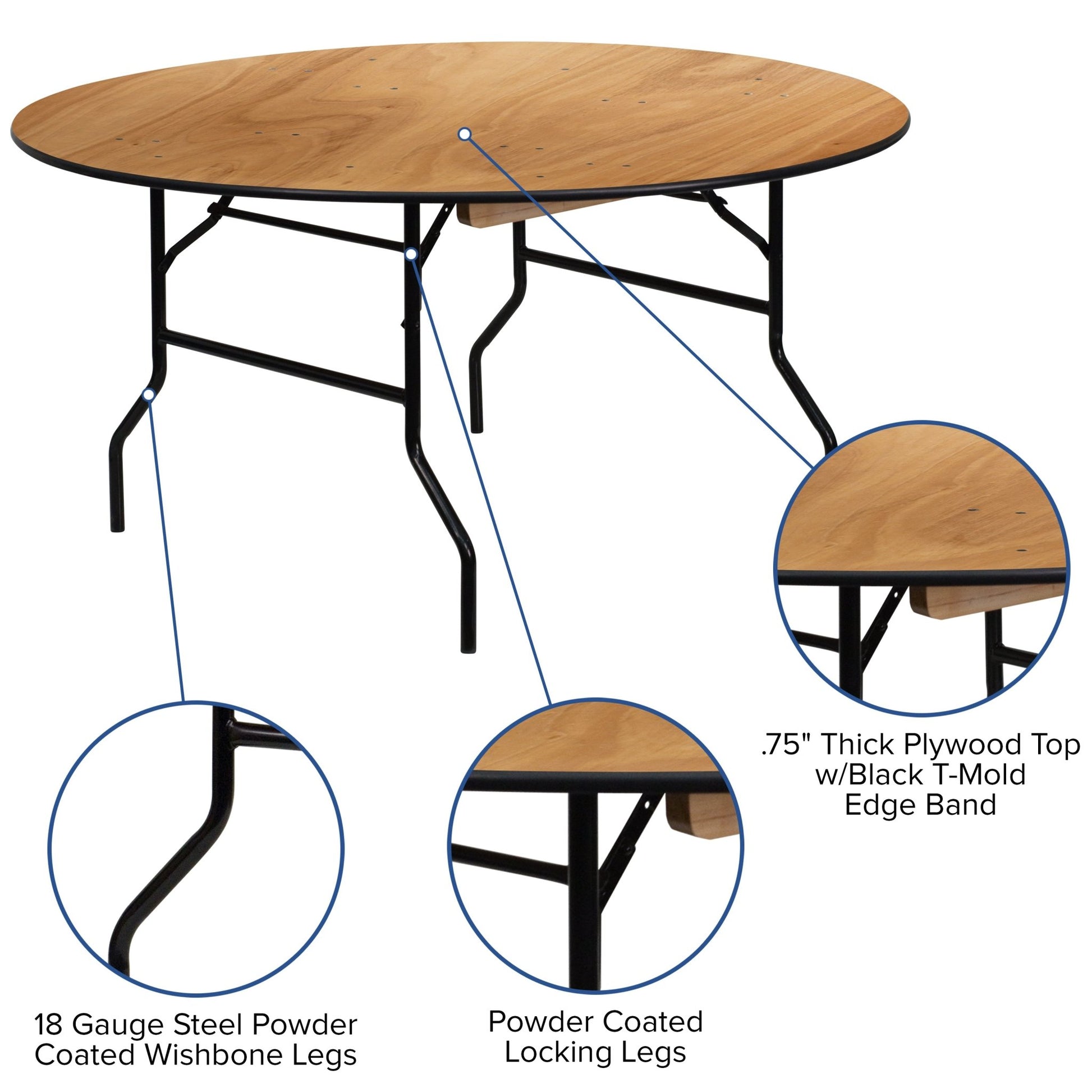 Furman 5 - Foot Round Wood Folding Banquet Table with Clear Coated Finished Top by Flash Furniture - SchoolOutlet