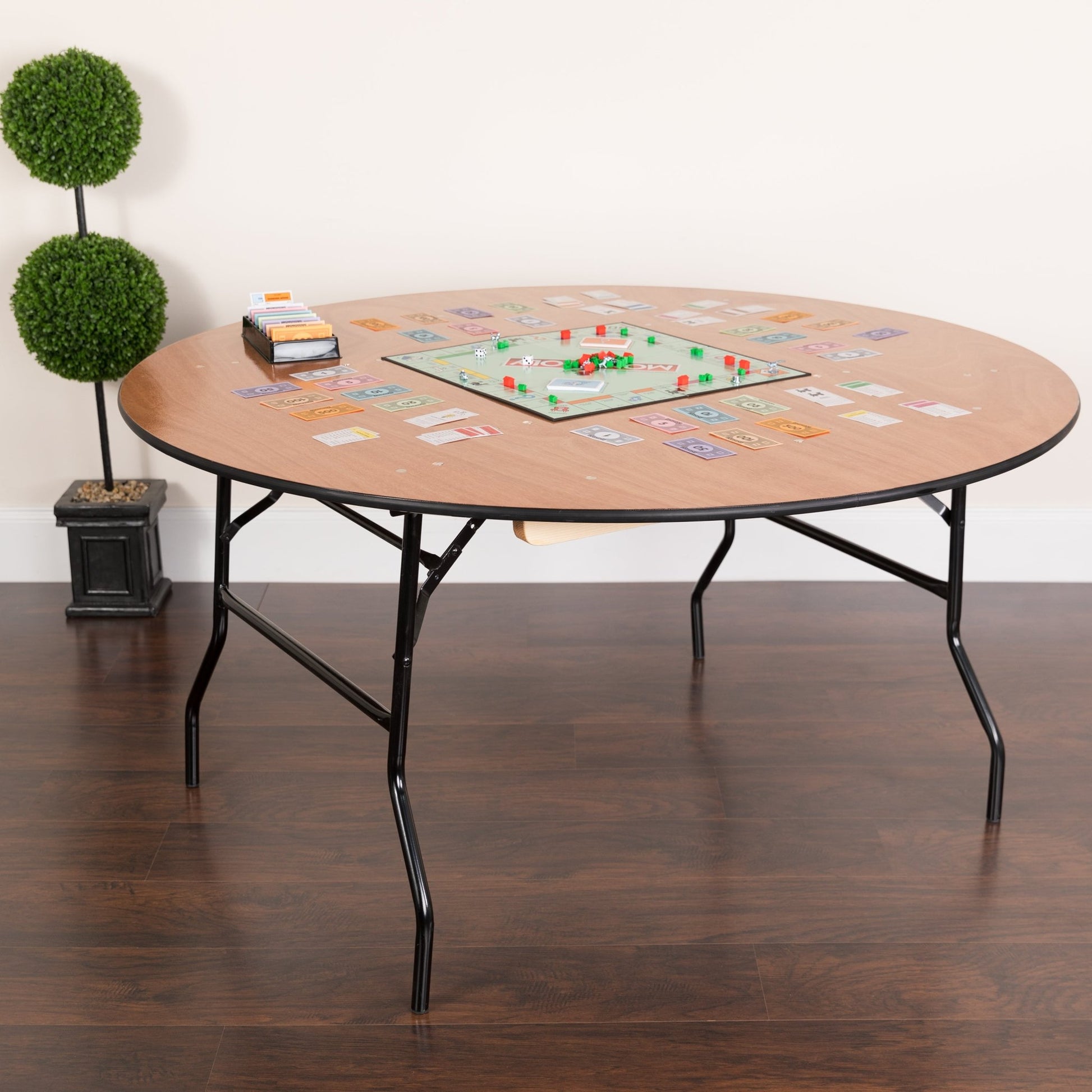 Furman 5 - Foot Round Wood Folding Banquet Table with Clear Coated Finished Top by Flash Furniture - SchoolOutlet