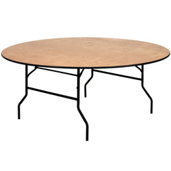 Furman 6-Foot Round Wood Folding Banquet Table with Clear Coated Finished Top by Flash Furniture