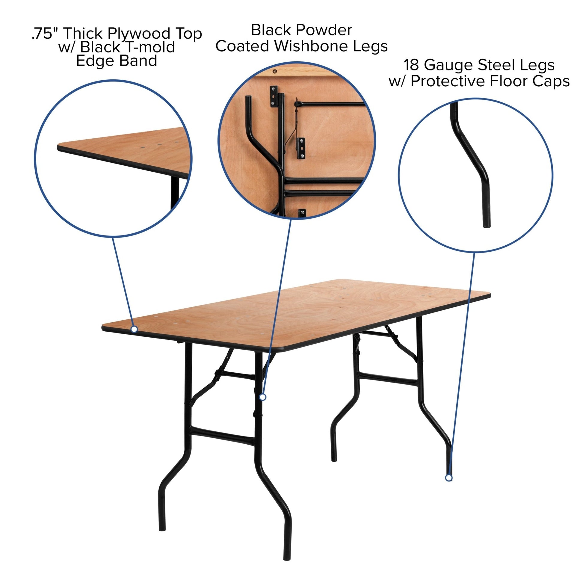 Gael 5 - Foot Rectangular Wood Folding Banquet Table with Clear Coated Finished Top by Flash Furniture - SchoolOutlet