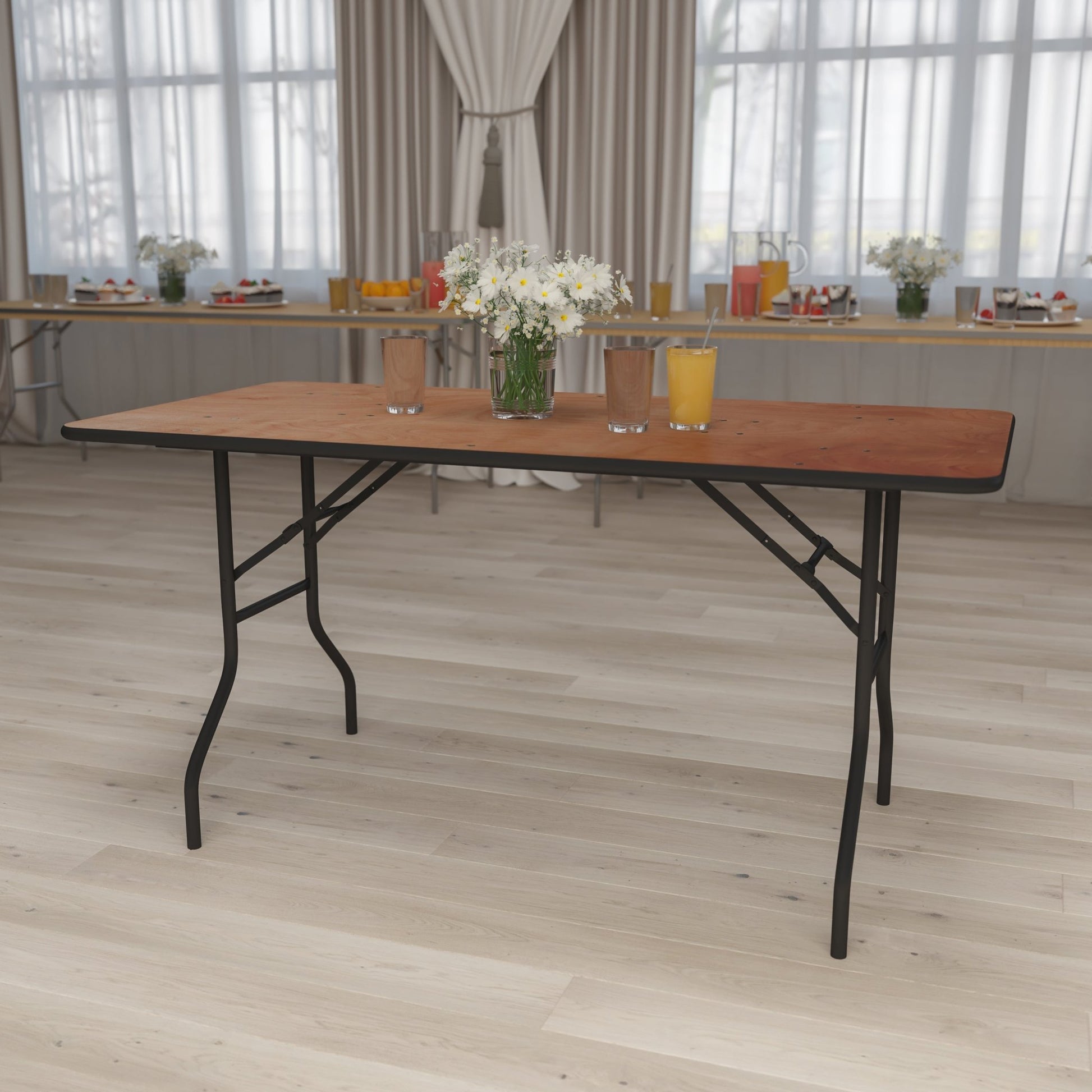 Gael 5 - Foot Rectangular Wood Folding Banquet Table with Clear Coated Finished Top by Flash Furniture - SchoolOutlet