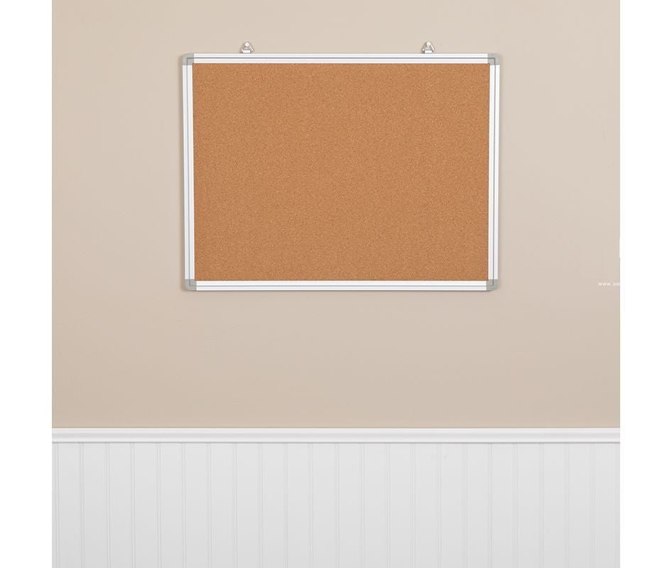 HERCULES Series 23.5"W x 17.75"H Natural Cork Board with Aluminum Frame - SchoolOutlet