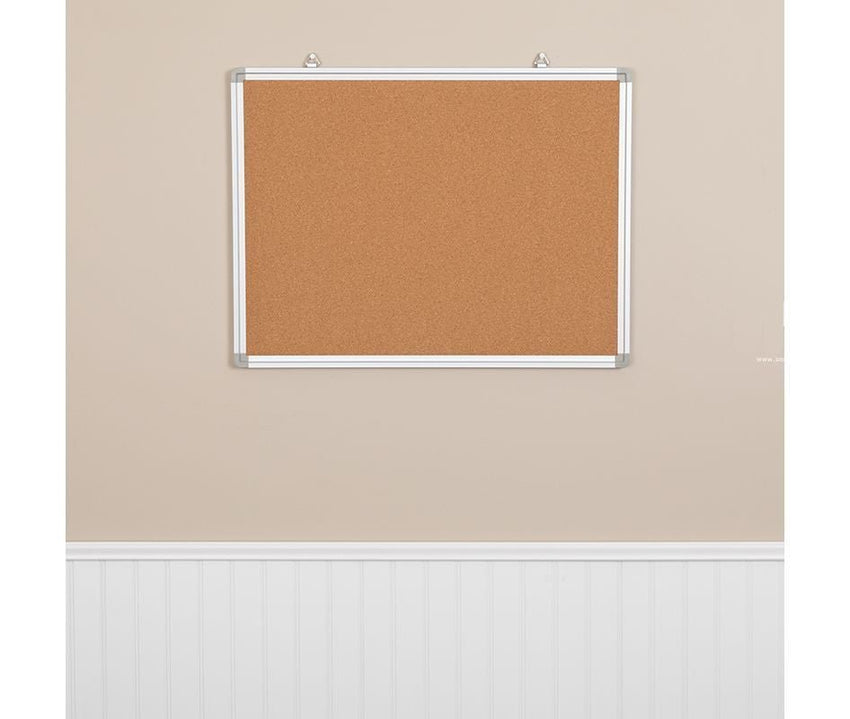 HERCULES Series 23.5"W x 17.75"H Natural Cork Board with Aluminum Frame - SchoolOutlet