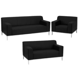 HERCULES Definity Series Contemporary Reception Set in Black LeatherSoft with Stainless Steel Frame by Flash Furniture