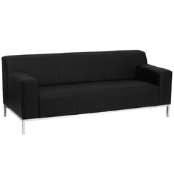 HERCULES Definity Series Contemporary Reception Sofa in Black LeatherSoft with Stainless Steel Frame by Flash Furniture