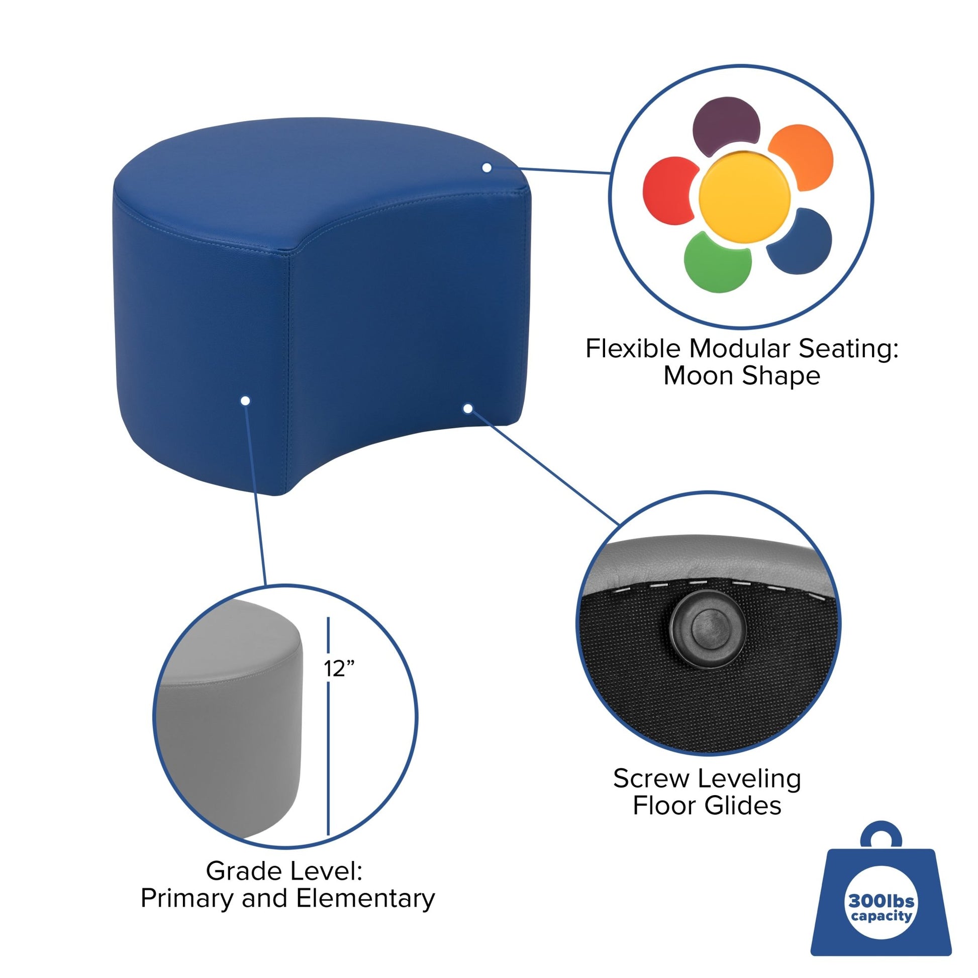 Flash Furniture Nicholas Soft Seating Flexible Moon Modular Ottoman for Classrooms and Daycares - 12" Seat Height - SchoolOutlet