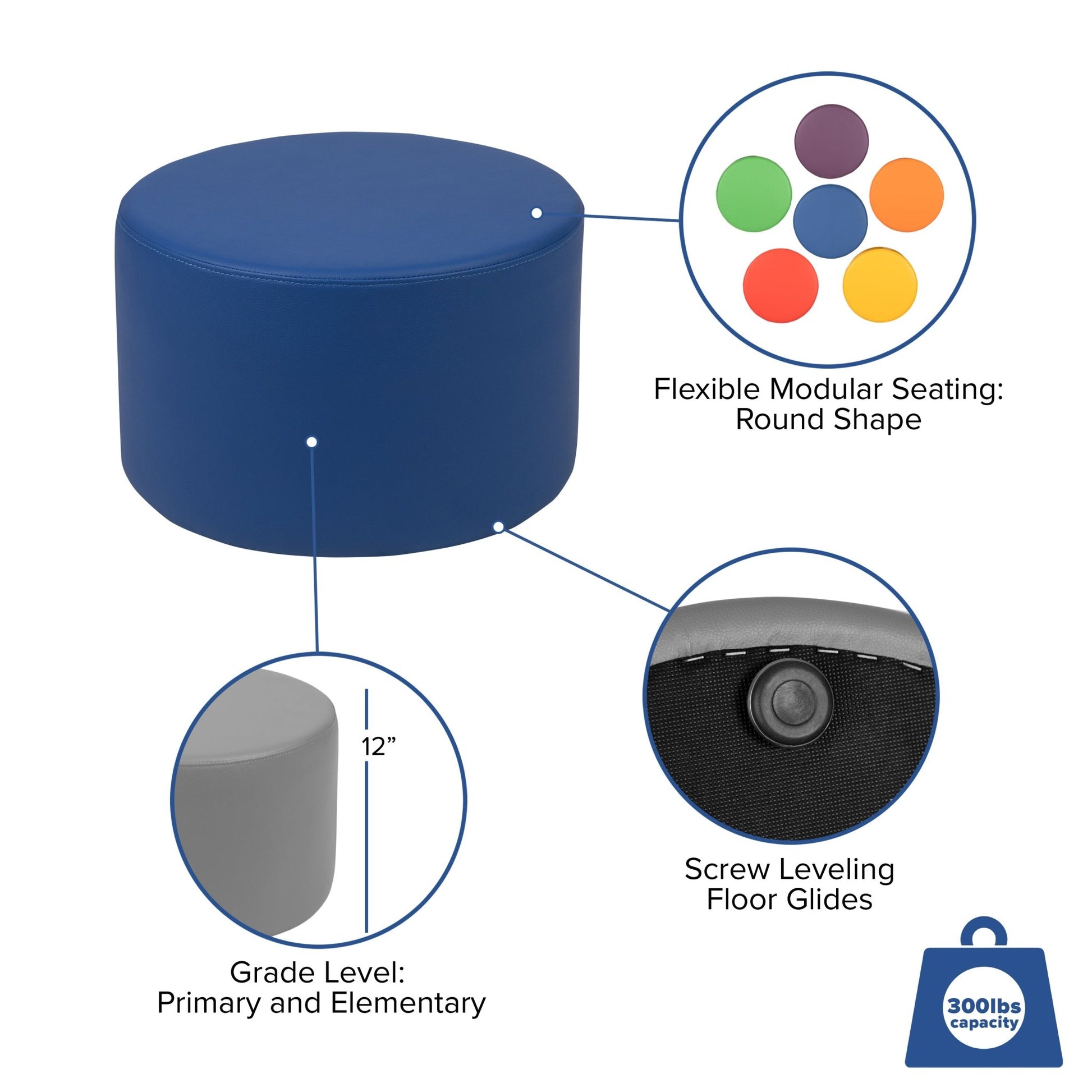 Flash Furniture Nicholas Soft Seating Flexible Round Modular Ottoman for Classrooms and Daycares - 12" Seat Height - SchoolOutlet