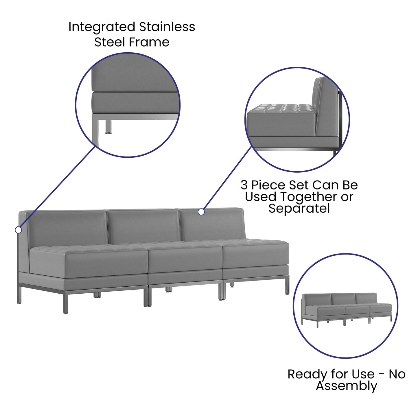 HERCULES Imagination Series 3 Piece Waiting Room LeatherSoft Lounge Set - Reception Bench by Flash Furniture - SchoolOutlet