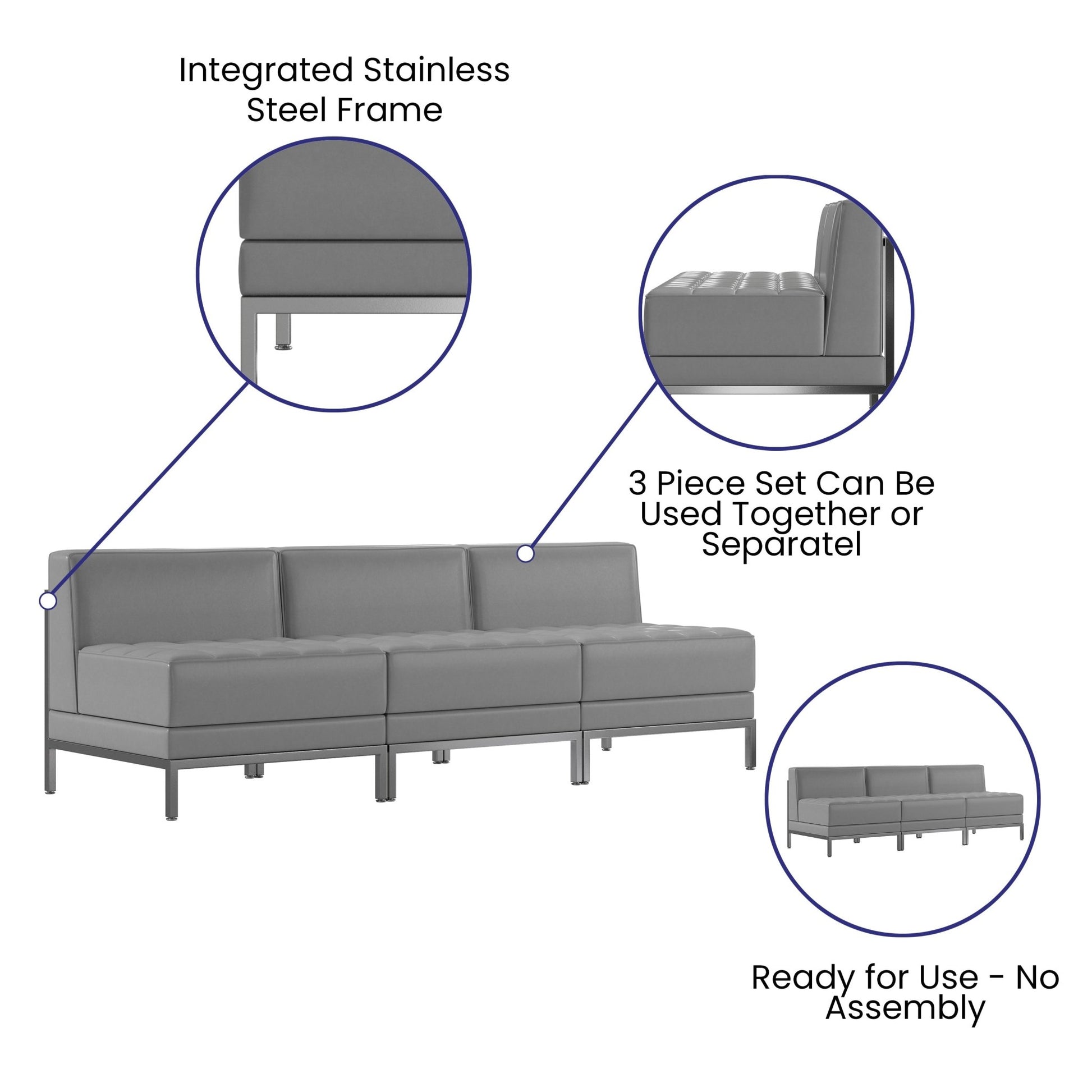 HERCULES Imagination Series 3 Piece Waiting Room LeatherSoft Lounge Set - Reception Bench by Flash Furniture - SchoolOutlet