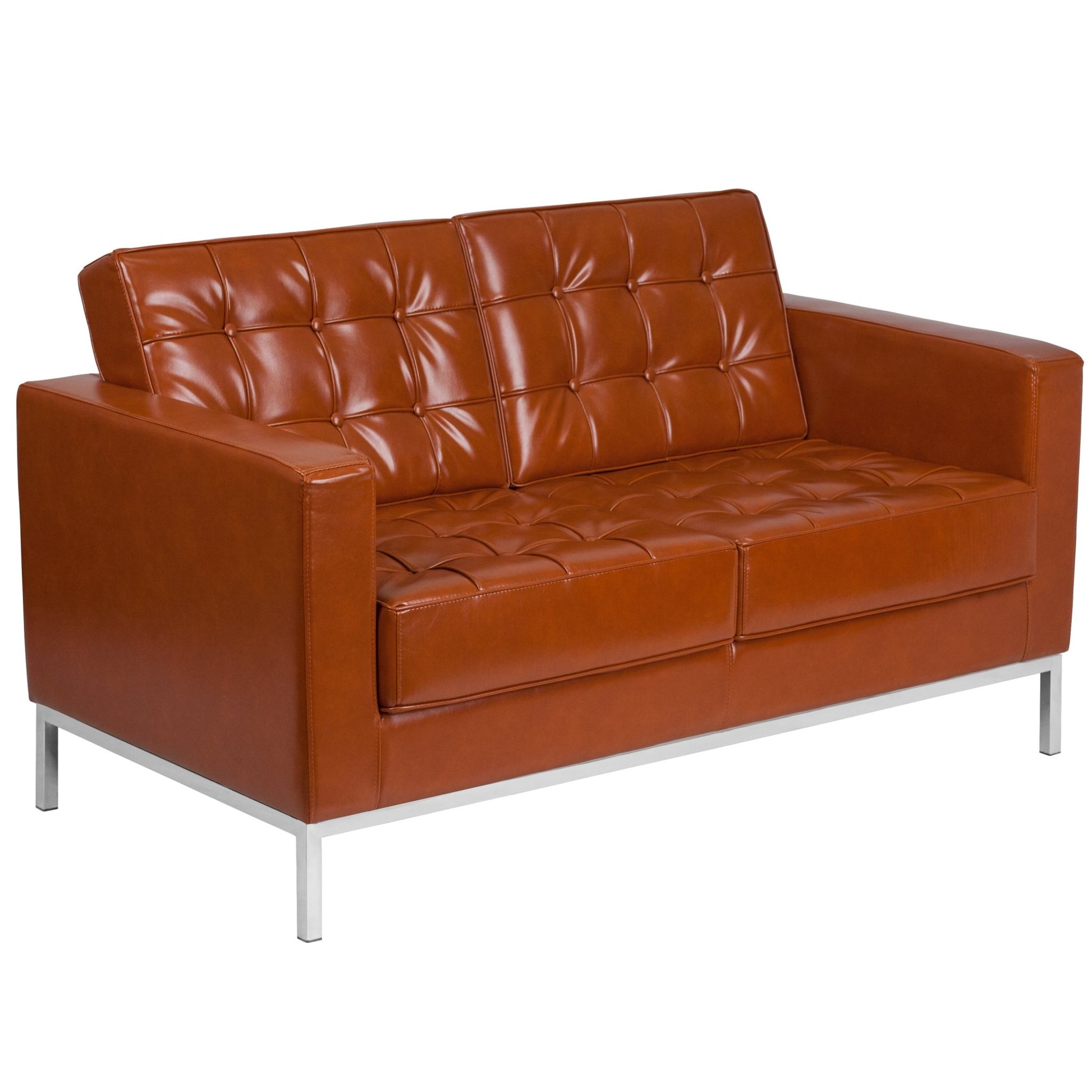 HERCULES Lacey Series Contemporary LeatherSoft Loveseat with Stainless Steel Frame by Flash Furniture - SchoolOutlet