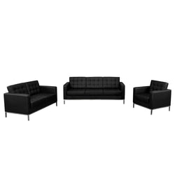 HERCULES Lacey Series Reception Set in Black LeatherSoft with Stainless Steel Frame by Flash Furniture