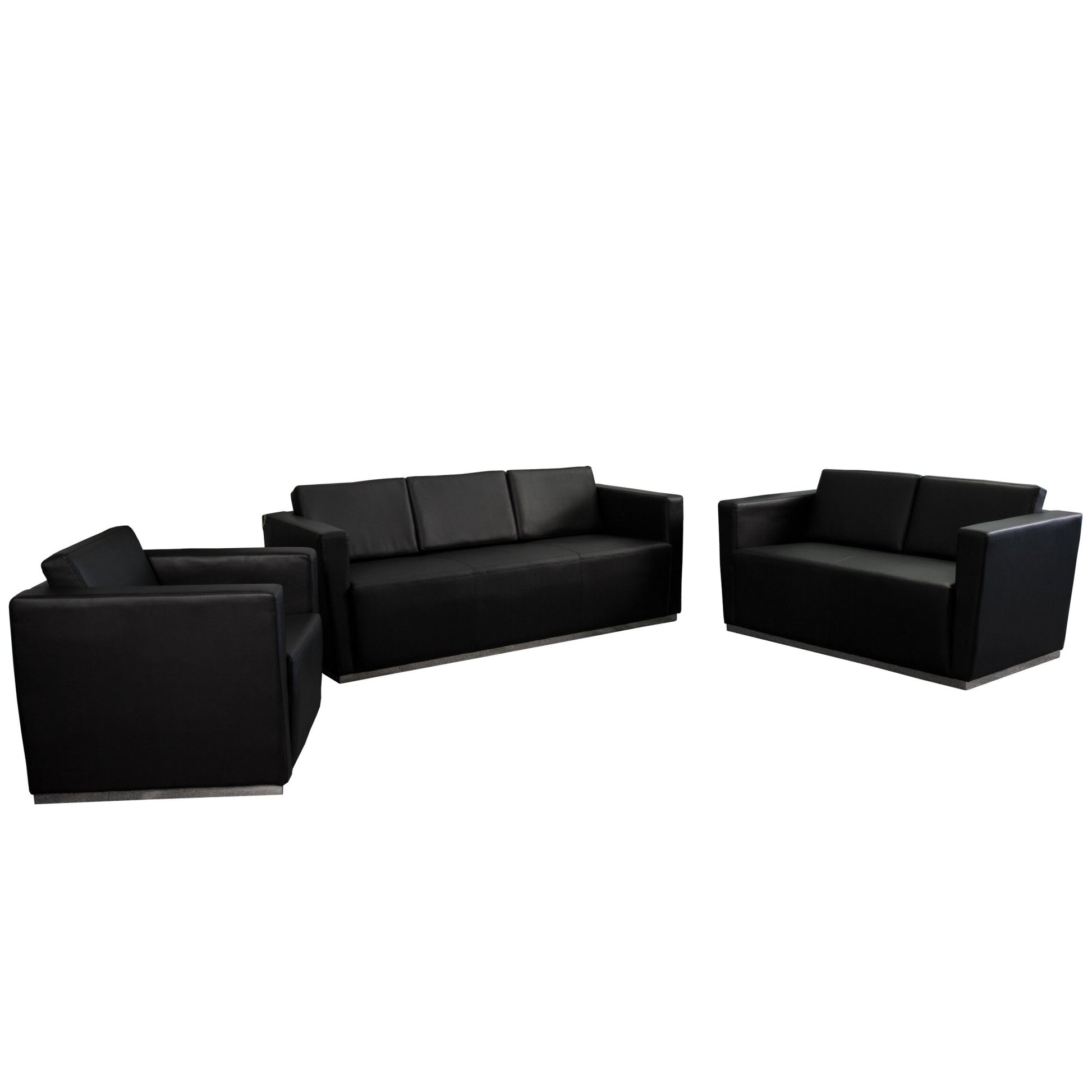 HERCULES Trinity Series Reception Set in Black LeatherSoft with Stainless Steel Frame by Flash Furniture - SchoolOutlet