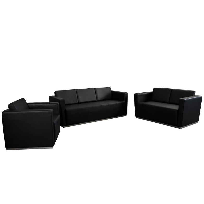 HERCULES Trinity Series Reception Set in Black LeatherSoft with Stainless Steel Frame by Flash Furniture - SchoolOutlet