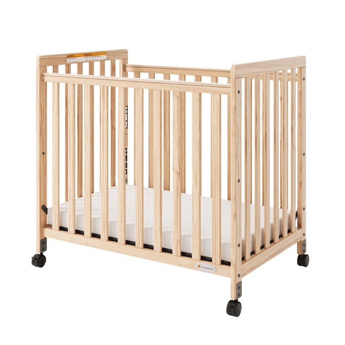 Foundations Safetycraft Fixed-Side Compact Crib w/ Adjustable Mattress Board - Slatted End Panels (FOU-1631040) - SchoolOutlet