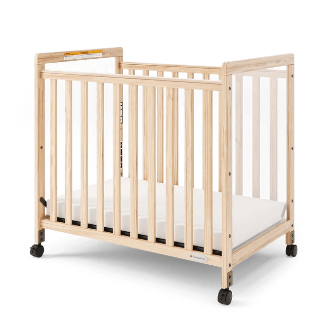 Foundations Safetycraft Fixed-Side Compact Crib w/ Adjustable Mattress Board - Clearview End Panels (FOU-1632040) - SchoolOutlet