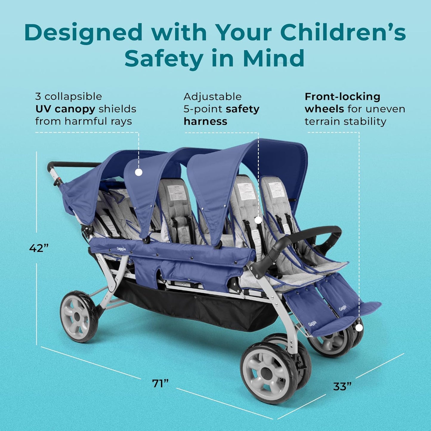 Foundations Jamboree 6 Seat Multi - Child Stroller 33"W x 71"L x 42"H (FOU - 990913X) - SchoolOutlet