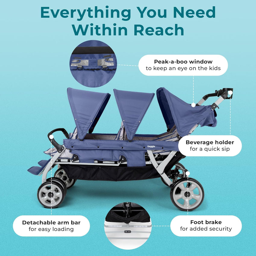 Foundations Jamboree 6 Seat Multi - Child Stroller 33"W x 71"L x 42"H (FOU - 990913X) - SchoolOutlet