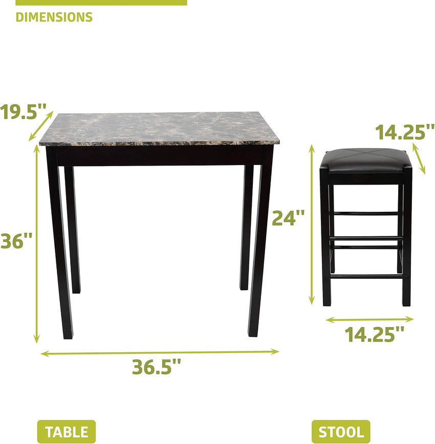 Fuerza Remington High Top Counter Height Bar and Pub Table Set with 2 Chairs Brown (FZA - 53779 - XXX) - SchoolOutlet