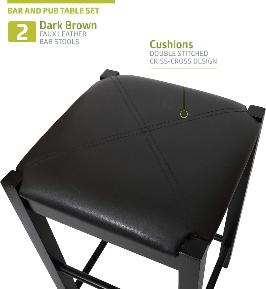 Fuerza Remington High Top Counter Height Bar and Pub Table Set with 2 Chairs Brown (FZA - 53779 - XXX) - SchoolOutlet