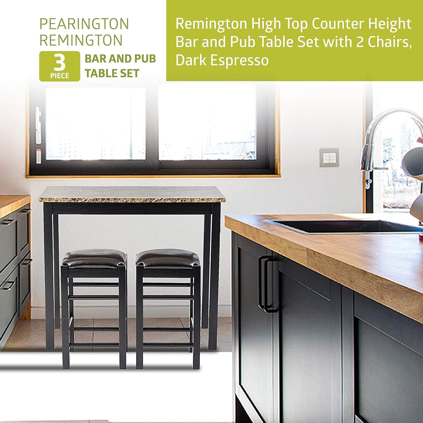 Fuerza Remington High Top Counter Height Bar and Pub Table Set with 2 Chairs Brown (FZA - 53779 - XXX) - SchoolOutlet