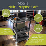 Fuerza 3 - Shelf Multipurpose Mobile Utility Cart with 2 Bins and Lockable Wheels, Heavy - Duty Plastic Rolling Presentation Cart for Offices and Warehouses, Black (FZA - 6528) - SchoolOutlet