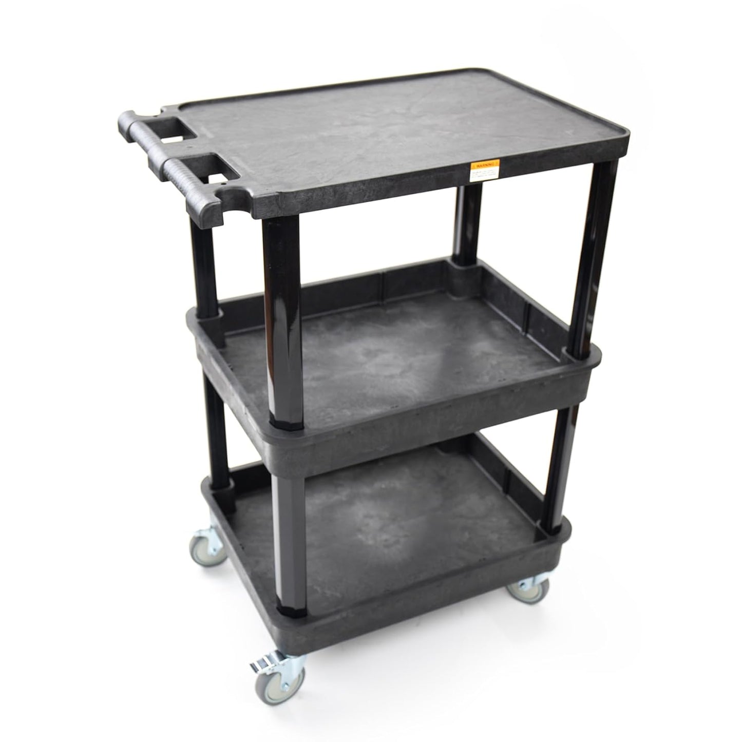 Fuerza 3 - Shelf Multipurpose Mobile Utility Cart with 2 Bins and Lockable Wheels, Heavy - Duty Plastic Rolling Presentation Cart for Offices and Warehouses, Black (FZA - 6528) - SchoolOutlet