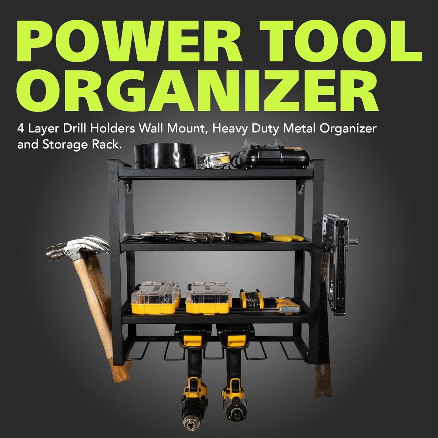 Fuerza Heavy - Duty Wall - Mounted Metal Power Tool Organizer and Multi - Device Storage Rack (FZA - 6849) - SchoolOutlet
