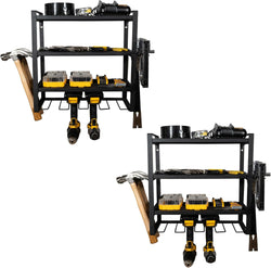 Fuerza Heavy-Duty Wall-Mounted Metal Power Tool Organizer and Multi-Device Storage Rack Pack Of 2 (FZA-6849)