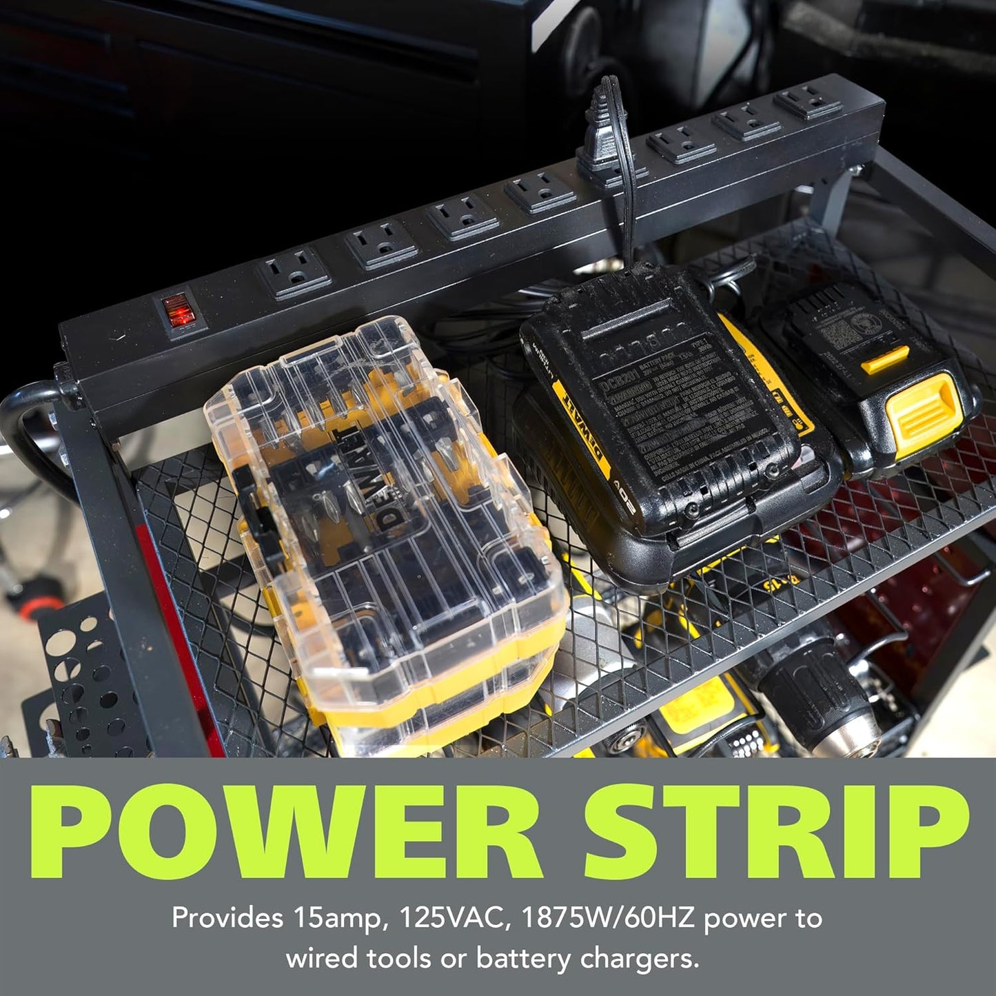 Fuerza Power Tool Cart with Battery Charging Station, 8 Outlet Power Strip, Garage Mobile Workbench for Mechanic, Workshop (FZA - 6863) - SchoolOutlet