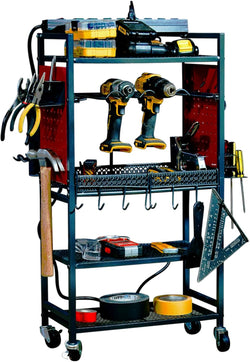 Fuerza Power Tool Cart with Battery Charging Station, 8 Outlet Power Strip, Garage Mobile Workbench for Mechanic, Workshop (FZA-6863)