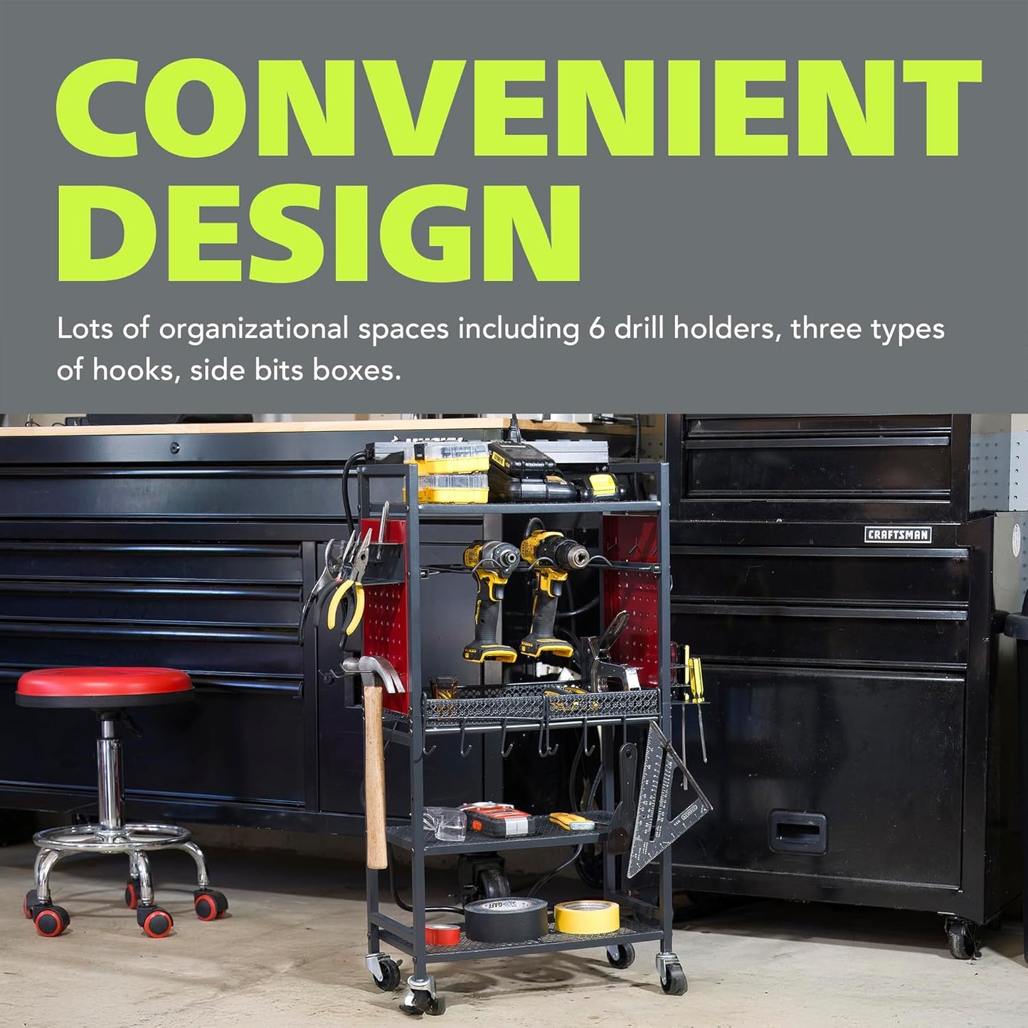Fuerza Power Tool Cart with Battery Charging Station, 8 Outlet Power Strip, Garage Mobile Workbench for Mechanic, Workshop (FZA - 6863) - SchoolOutlet